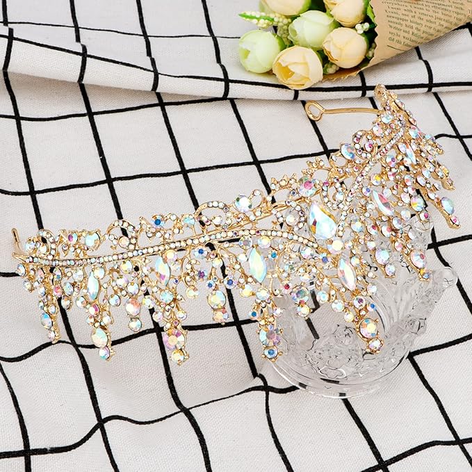 COCIDE Gold Tiara and Crown for Women Crystal Queen Crowns Princess Rhinestone Tiaras for Girl Bride Wedding Hair Accessories for Bridal Birthday Party Prom Halloween Costume Cosplay