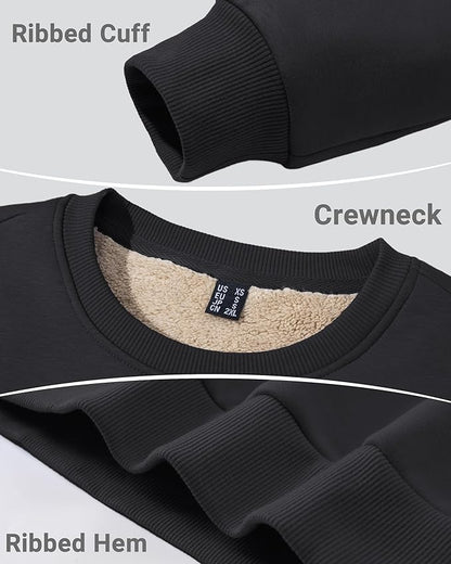 Boladeci Men's Full Sherpa Lined Crewneck Sweatshirts Heavy-weight Fleece Pullover Thick Thermal Long Sleeve Cotton