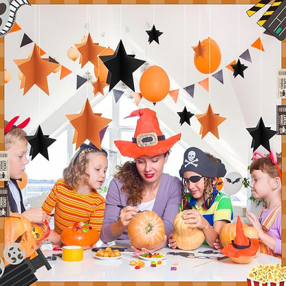 70 Pcs Orange and Black Star Centerpieces Halloween Party Birthday Graduation Decorations 3D 2025 Table Decor 3 Sizes 8" 5" 3" Citrus Thanksgiving Trick or Treat Spooky Ghost Party Bar Decoration