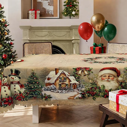 Eikione Retangular Tablecloth 152x220inch, Christmas Tablecloth Waterproof and Wrinkle-Free, Table Covers, Winter Decorations for Home Dining Retro