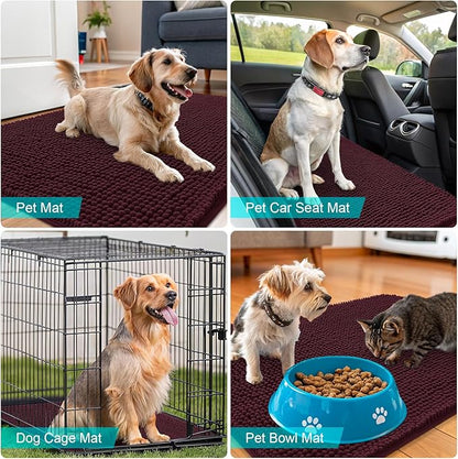 OLANLY Dog Door Mat for Muddy Paws 70x46, Absorbs Moisture and Dirt, Absorbent Non-Slip Washable Doormat, Quick Dry Chenille Mud Mat for Dogs, Entry Indoor Entryway Carpet for Inside Floor, Russet