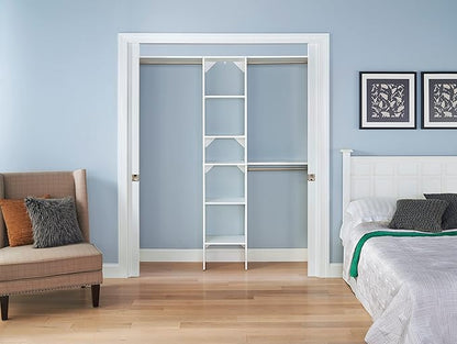 ClosetMaid SuiteSymphony Wood Closet Organizer Kit with Tower, 3 Hang Rods, Top Shelves, Adjustable, Fits Spaces 5 - 9 ft. Wide, Pure White