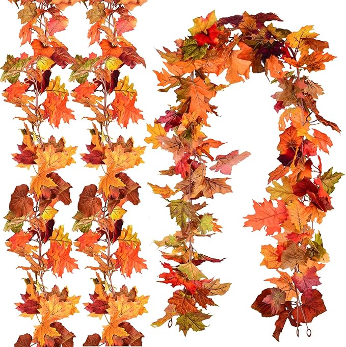 DearHouse 6 Pack Fall Garland Maple Leaf Clearance, 5.9Ft/Piece Hanging Vine Artificial Autumn Garland Thanksgiving Decor for Home Wedding Fireplace Party Christmas (Multicolor)