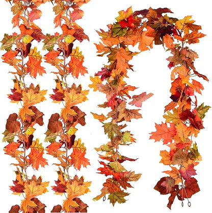 DearHouse 6 Pack Fall Garland Maple Leaf Clearance, 5.9Ft/Piece Hanging Vine Artificial Autumn Garland Thanksgiving Decor for Home Wedding Fireplace Party Christmas (Multicolor)