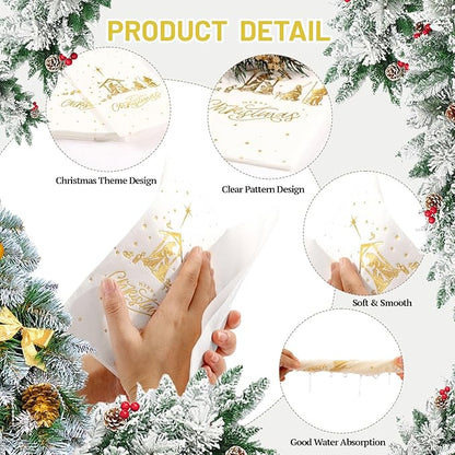50 Pack Christmas Nativity Paper Napkins Scene - The Birth of Jesus Scene Dinner Napkins - Disposable White Gold Paper Napkin Hand Towels for Dinner Holiday Xmas Party Christmas Eve Decor