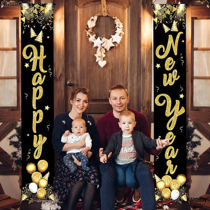 KatchOn, XtraLarge Happy New Year Door Banner - 72x12 Inch | Scripted Door Banner for New Years Decorations 2026 | Happy New Year Banner | New Years Eve Party Supplies 2026 | Nye Decorations