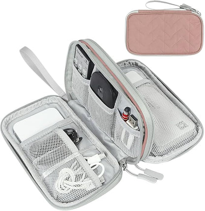 FYY Electronic Organizer, Travel Cable Organizer Bag Pouch Electronic Accessories Carry Case Portable Waterproof Double Layers All-in-One Storage Bag for Cable, Cord, Charger, Phone, Pattern Pink (M)
