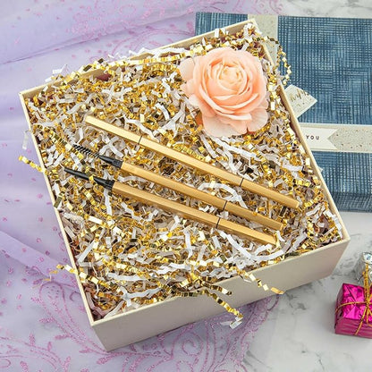 Caleihd 1/2 LB Crinkle Cut Paper Shredded Filler Paper for Gift Baskets Gift Box Confetti Paper Shreds Decoration Stuffing for Birthday, Weddings, Anniversaries, Christmas Wrapping White&Gold