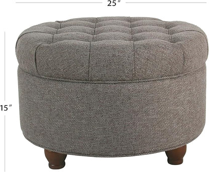 Homepop Home Decor | Button Tufted Woven Round Storage Ottoman | Ottoman with Storage for Living Room & Bedroom (Dark Gray)
