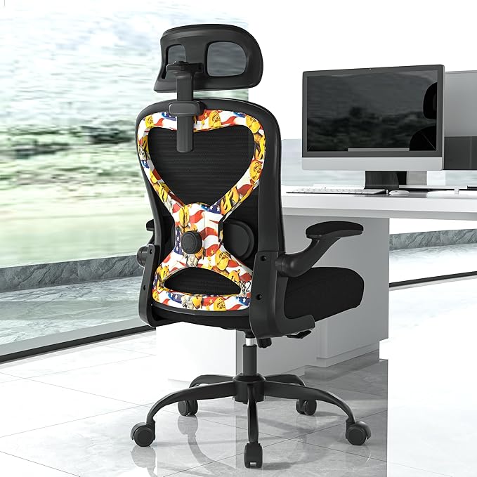 Office Chair for Back & Neck Pain Relief, Virgin Foam Seat, 2D Adjustable Lumbar & 3D Headrest, Flip-Up Armrests, Tilt & Rock for Relaxation, Black/UF