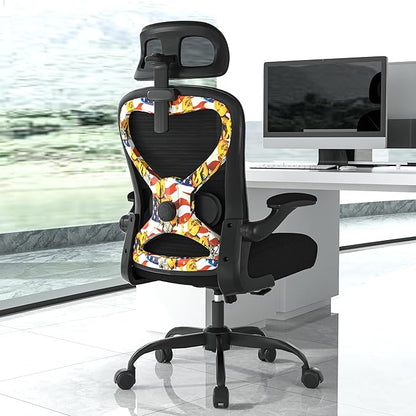 Office Chair for Back & Neck Pain Relief, Virgin Foam Seat, 2D Adjustable Lumbar & 3D Headrest, Flip-Up Armrests, Tilt & Rock for Relaxation, Black/UF