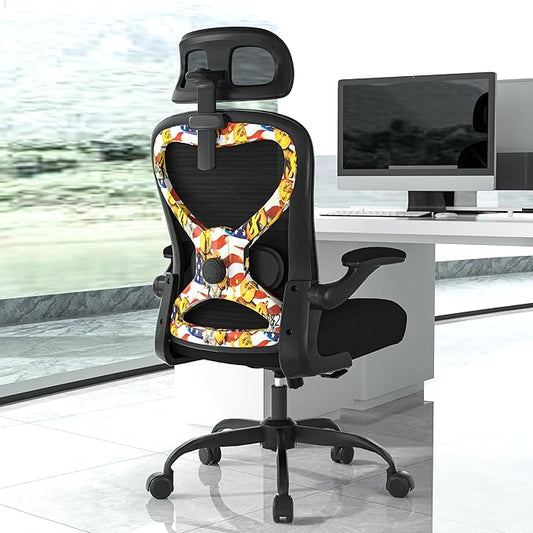 Office Chair for Back & Neck Pain Relief, Virgin Foam Seat, 2D Adjustable Lumbar & 3D Headrest, Flip-Up Armrests, Tilt & Rock for Relaxation, Black/UF