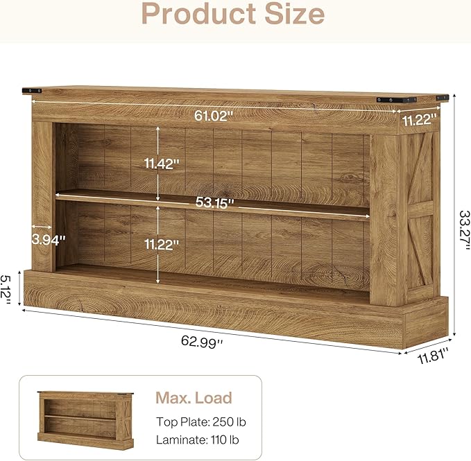 Tribesigns 63-Inch Long Console Table for Entryway, Narrow Long Entry Table with Shelves for Living Room, Farmhouse Sofa Console Behind Couch, for Foyer, Hallway, Brown