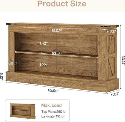 Tribesigns 63-Inch Long Console Table for Entryway, Narrow Long Entry Table with Shelves for Living Room, Farmhouse Sofa Console Behind Couch, for Foyer, Hallway, Brown