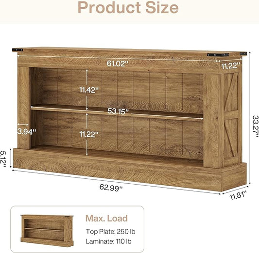 Tribesigns 63-Inch Long Console Table for Entryway, Narrow Long Entry Table with Shelves for Living Room, Farmhouse Sofa Console Behind Couch, for Foyer, Hallway, Brown
