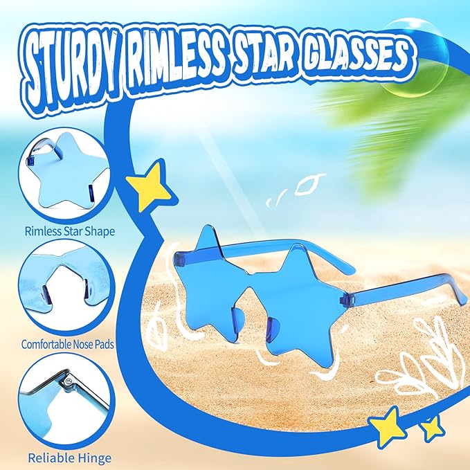 12/26/36 Pairs Rimless Star Shaped Sunglasses Transparent Glasses Bulk Fun Sunglasses for Party Favors