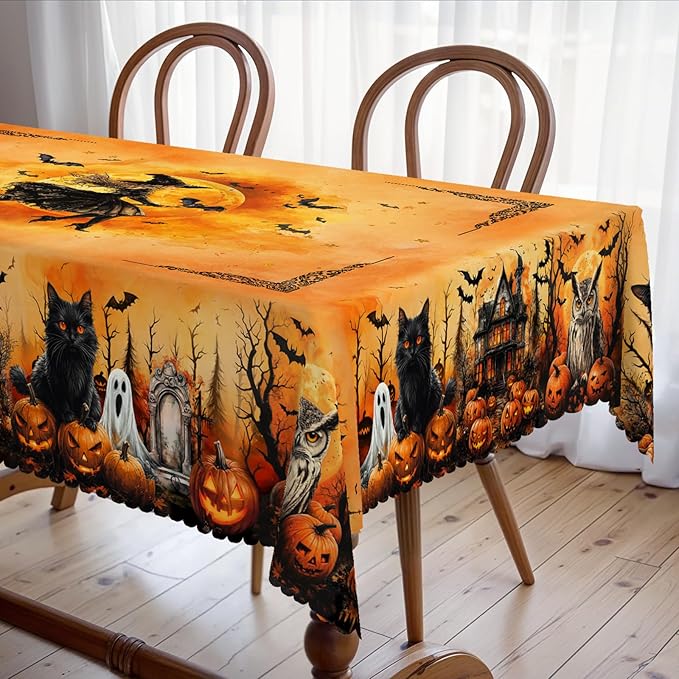 Eikione Rectangular Tablecloth 140x180inch, Halloween Ghost Tablecloth Waterproof and Wrinkle-Free, Table Covers, Summer Decorations for Home Dining