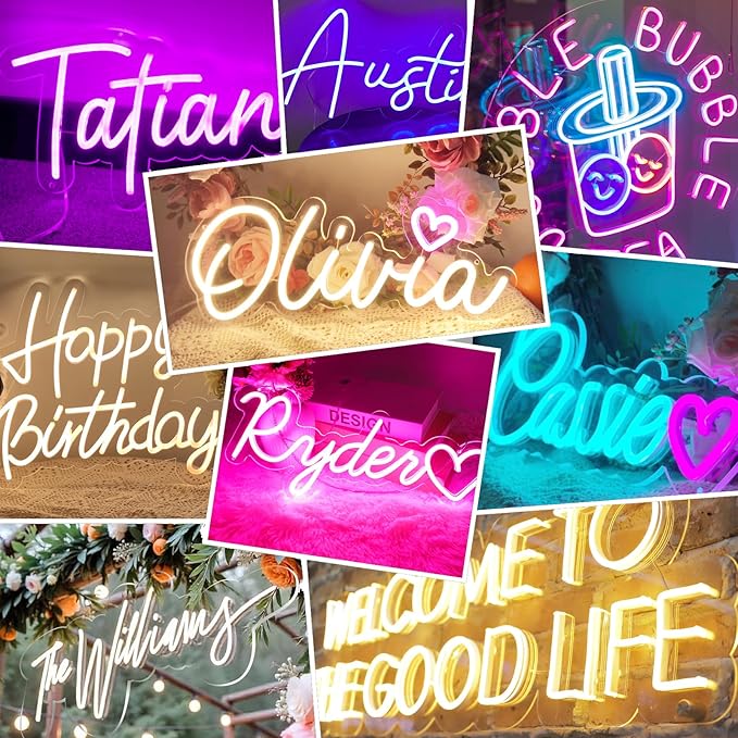 Custom Neon Signs, LED Neon Sign Customizable for Room Wall Decor, Personalized Neon Name Sign for Girl Boy, Personalized Birthday Party Wedding Christmas Decoration Bar Shop Name Gift (Yellow)