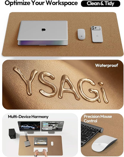 YSAGi Leather Desk Pad Protector, Office Desk Mat, Large Mouse Pad, Non-Slip PU Leather Desk Blotter, Laptop Desk Pad, Waterproof Desk Writing Pad for Office and Home (Bronze, 47.2" x 23.6")