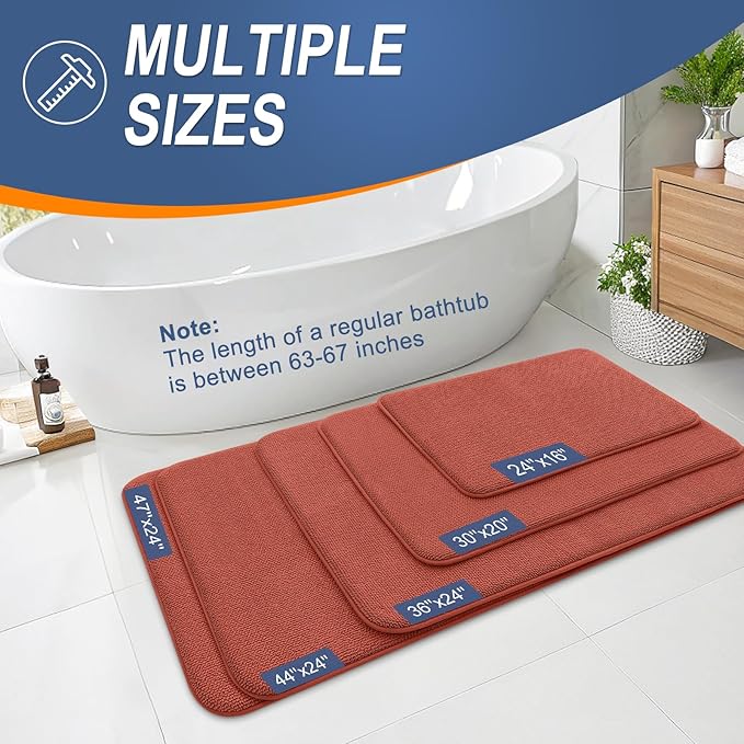 OLANLY Thick Memory Foam Bath Mat Rug 47x20, Extra Soft Absorbent Bathroom Rug, Quick Dry Bath Mats, Non-Slip, Machine Washable Carpet, Tub and Shower, Home Decor Accessories, Rustic Terracotta