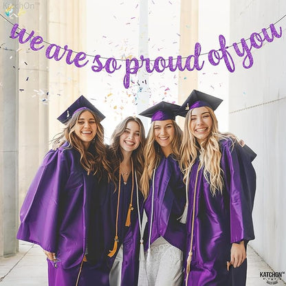 KatchOn, We are So Proud of You Banner - Glitter 10 Feet, No DIY | Congratulations Banner Purple, Graduation Decorations Class of 2025 | Lavender Graduation Decorations 2025
