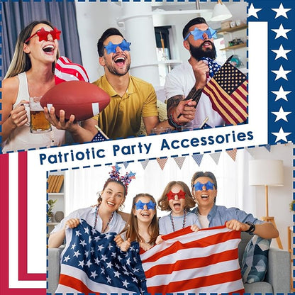 50 Pcs Red and White Holiday Team Spirit Party Accessories Pom Pom Party Headbands Star Shape Sunglasses Bead Necklaces Stuff Favors for Birthday Wedding Supplies( Independence Day)