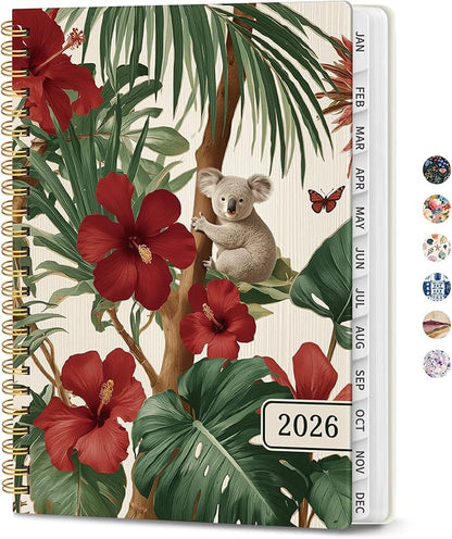 2026 Planner, Weekly and Monthly Planner for Women, Jan 2026 - Dec 2026 Pretty 2026 Calendar Planner with Monthly Tabs, Inner Pocket, Spiral Binding, Perfect for Office Home School - 6.3" x 8.5", Koala Retreat