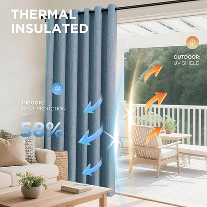 Joydeco Blackout Curtains 90 Inches Long 2 Panels Burg, Room Darkening Curtains for Bedroom, 100% Black Out Textured Thermal Drapes Privacy Protection 2 Panels Set(W52 x L90 Inch, Sky Blue)
