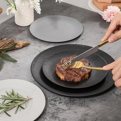 WONDERFUL 32pcs Black Plates Black Plastic Plates Unbreakable and Reusable Plastic Plate Dishwasher safe Dishes Set Includes:16 Dinner 10" & 16 Dessert Plate 7.3" Suitable for Christmas New Year