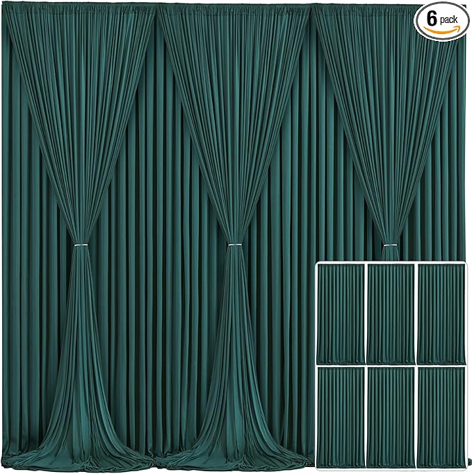 6 Panels Hunter Green Backdrop Curtain for Parties Wrinkle Free Dark Green Photo Curtains Backdrop Drapes Fabric Decoration for Baby Shower Birthday Party Photography 30ft(W) x 10ft(H)