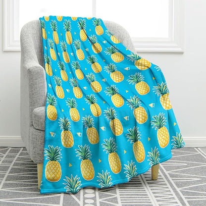 Jekeno Pineapple Fruit Blanket Gifts for Women Kids Girls Boys Mom Wife Men Birthday Christmas Halloween Easter Presents Home Bedroom Living Room Bed Sofa Decor Plush Throw 50"x60"