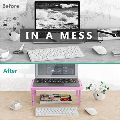 WALI Computer Monitor Stand for Desk, Adjustable Laptop Riser, Desk Monitor Stand Underneath Storage for Office, Home, School Supplies (PTT001-P), 1 Pack, Pink