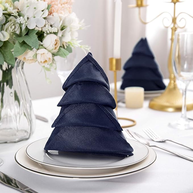 50pcs Polyester Cloth Napkins - 20 x 20 inch Navy Dinner Washable Napkins with Hemmed Edges for Restaurant/Wedding/Hotel(50,Navy)