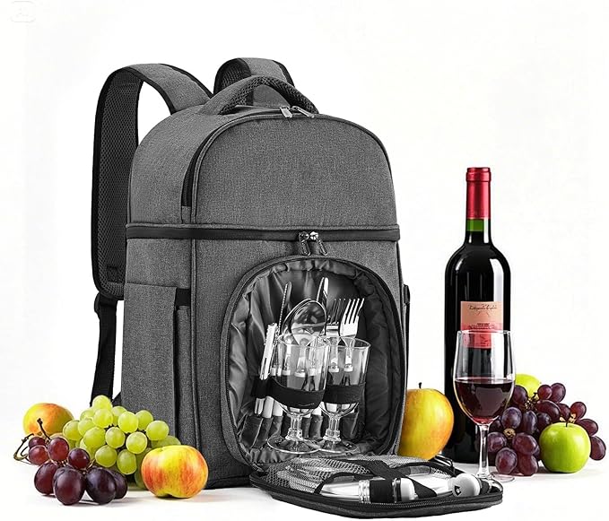 Picnic Backpack & Accessories - Picnic Set for 2 Person with 2 Insulated Cooler Compartment, Lightweight Blanket and Cutlery Set, Perfect for Wedding Gifts for Couples and Bridal Shower Gifts