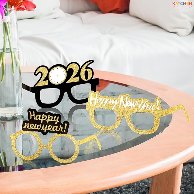 KatchOn, 2026 Glasses New Year Eve - Pack of 12 | Happy New Year Eyeglasses 2026 for New Years Eve Party Supplies 2026 | NYE Party Glasses | Happy New Years Decorations 2026 | NYE Sunglasses 2026