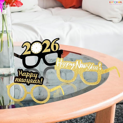KatchOn, 2026 Glasses New Year Eve - Pack of 12 | Happy New Year Eyeglasses 2026 for New Years Eve Party Supplies 2026 | NYE Party Glasses | Happy New Years Decorations 2026 | NYE Sunglasses 2026