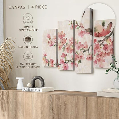 Elephant Stock Cherry Blossom Composition I Wall Art - Horizontal Canvas - 4-Piece Living Room Wall Decor - Branch Painting Canvas Print - Pink and Green Decor for Wall by Tim O'Toole - 24" X 14"