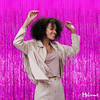 4 Pack 3.2Ft x 8.2Ft Fuchsia Fringe Curtain Backdrop, Sparkle Metallic Tinsel Foil Fringe Streamers Background for Photo Booth Birthday Wedding Baby Shower Halloween Christmas Party Decorations