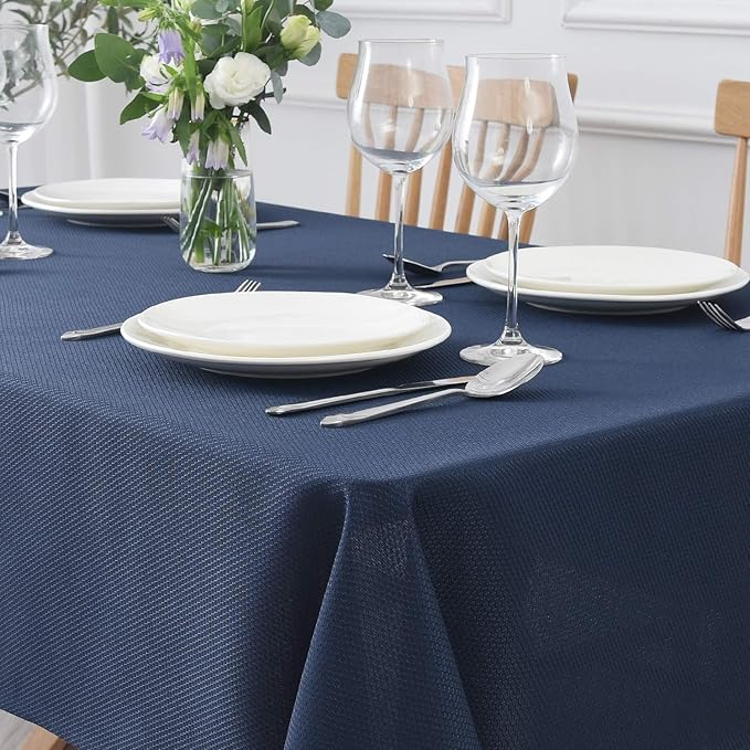 maxmill 2 Pack Rectangle 52 x 70 Inch, Navy Blue Textured Tablecloth Waterproof Spillproof Wrinkle Free Table Cloth for Kitchen Dining Decoration, Fabric Table Cover for Outdoor and Indoor Use