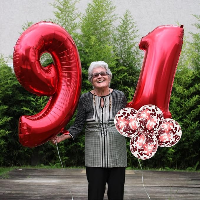 40 Inch Red Large Numbers Balloons 6, Self Inflating Digit 6 Helium Balloons for 6th Girls Boys, Foil Mylar Big Number Balloons Set 0-9 for Women Men Birthday Party Anniversary Supplies Decorations