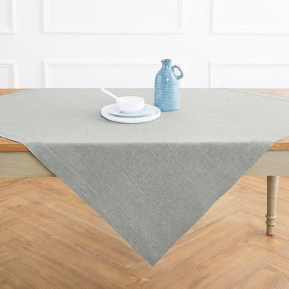 Solino Home Linen Cloth Tablecloth 52 x 52 Inch - 100% Pure Linen Chambray Grey Square Tablecloth - Athena, Machine Washable Table Throw for Fall, Autumn