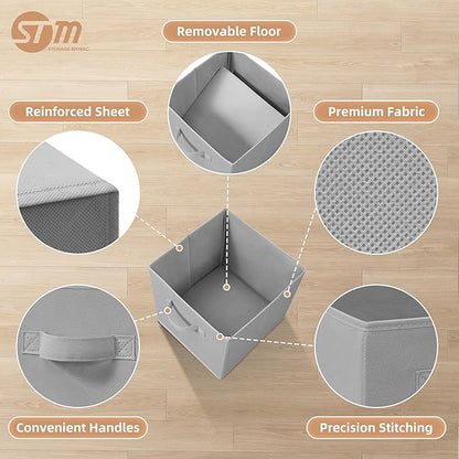 STORAGE MANIAC Storage Cubes, 11 Inch Collapsible Storage Bins with Handles, 10 Pack Fabric Foldable Bins for Organization, Durable Storage Bins for Closet, Shelves, Offices, Toys, 10-Pack Grey