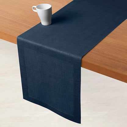 D'Moksha Homes Linen Table Runner 60 Inches - 100% Pure Linen Navy Blue Table Runner 14 x 60 Inch for Coffee Tables, Dresser, Winter, Christmas, Holiday - Machine Washable