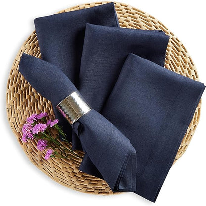 Solino Home Navy Blue Linen Napkins Set of 4 - 100% Pure Linen Dinner Napkins 20 x 20 Inch for Fall, Autumn, Christmas, Holiday, Winter, New Year - Fete