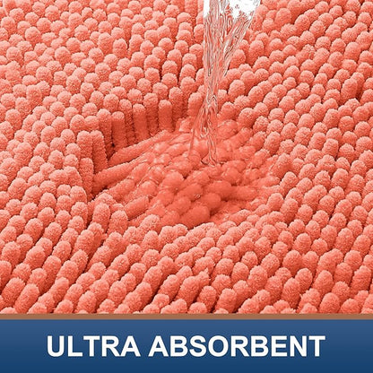 Smiry Luxury Chenille Toilet Rugs U-Shaped 20x20, Soft Absorbent Non-Slip Contour Bathroom Rugs for Toilet, Machine Washable Contoured Bath Mats, Coral