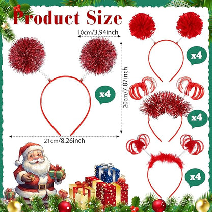 Censen 16 Pcs Pom Pom Headband Party Headbands Tinsel Wrapped Ponytail Head Bopper Costume Headwear Team Spirit Accessories