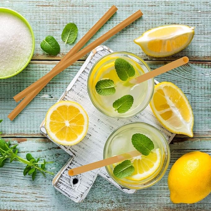 600pcs Compostable Biodegradable Sugarcane Straws Disposable 8 Inch Plasticless Sturdy Smoothie Straws Not Foggy Compatible with All Lid Types