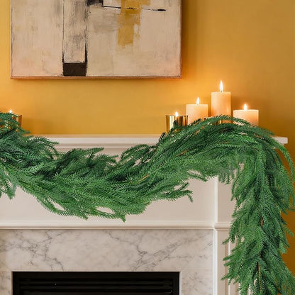 2PCS 6Ft Christmas Norfolk Pine Garland, Realistic Artificial Greenery Cedar Garland for Christmas Holiday Mantel Fireplace Table Indoor Outdoor Decoration