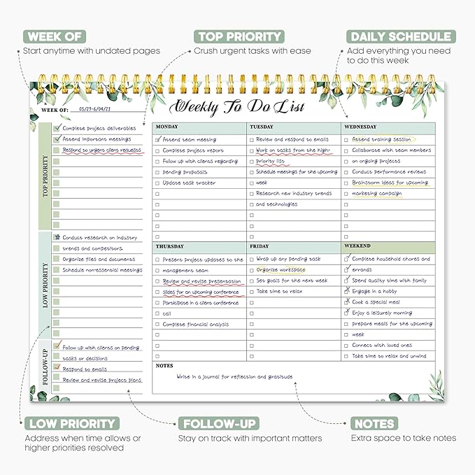 Taja Weekly To Do List Notepad with 52 Undated Sheets（8.5"×11"）- Weekly Desk Planner for Women & Man, Work and Home - 1 Pack Serene Green