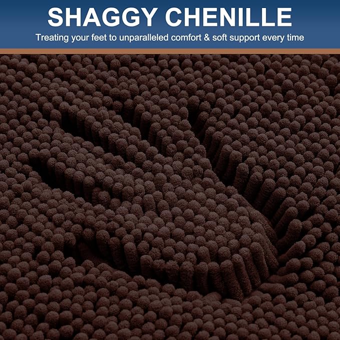 Smiry Luxury Chenille Bathroom Rugs 71x47, Extra Soft and Absorbent Shaggy Bath Mat, Machine Washable, Non-Slip Plush Carpet Runner for Tub, Shower, and Floor, Home Decor Accessories, Brown